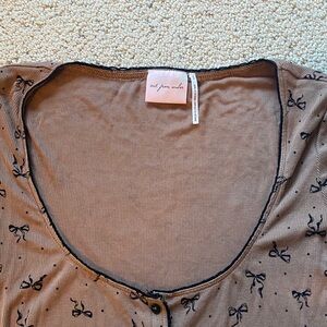 Urban Outfitters Brown Pajama Top with Black Bow Print - Out from Under